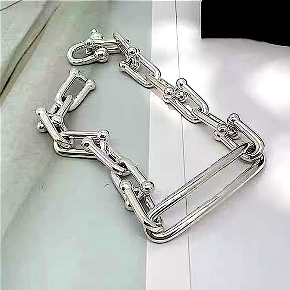 Sterling Silver U Link Horseshoe Chain Link Unisex Paperclip Bracelet - Picture 7 of 10